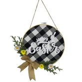 Easter Wreath Bunny Happy Easter Decorations Gingham Check Plaid Easter Ornaments Hanging for Front Door - INSWEAR